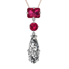 Guana Kolye - Rodolit garnet ve beyaz zirkon 18 ayar beyaz altın kolye (40 cm rose altın rolo zincir) #1yxcvlh