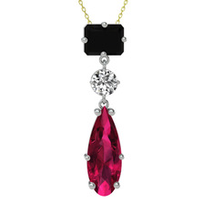 Siyah zirkon, beyaz zirkon ve rodolit garnet 8 ayar beyaz altın kolye (40 cm altın rolo zincir)
