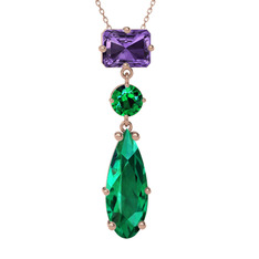 Guana Kolye - Ametist ve yeşil kuvars 925 ayar rose altın kaplama gümüş kolye (40 cm gümüş rolo zincir) #3grbyw