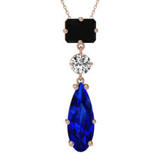 Siyah zirkon, beyaz zirkon ve lab safir 14 ayar rose altın kolye (40 cm gümüş rolo zincir)