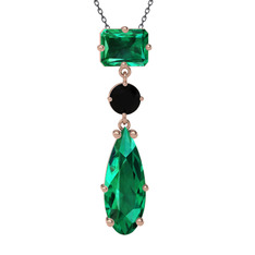 Yeşil kuvars ve siyah zirkon 925 ayar rose altın kaplama gümüş kolye (40 cm gümüş rolo zincir)