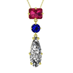 Rodolit garnet, lab safir ve beyaz zirkon 8 ayar altın kolye (40 cm altın rolo zincir)