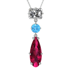 Guana Kolye - Beyaz zirkon, akuamarin ve rodolit garnet 18 ayar beyaz altın kolye (40 cm beyaz altın rolo zincir) #7mt2px