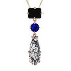 Siyah zirkon, lab safir ve beyaz zirkon 18 ayar rose altın kolye (40 cm altın rolo zincir)
