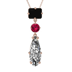 Guana Kolye - Siyah zirkon, rodolit garnet ve beyaz zirkon 925 ayar rose altın kaplama gümüş kolye (40 cm rose altın rolo zincir) #a6ashf