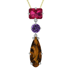 Rodolit garnet, ametist ve dumanlı kuvars 8 ayar beyaz altın kolye (40 cm altın rolo zincir)