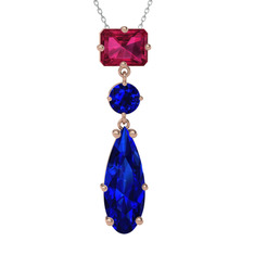 Rodolit garnet ve lab safir 18 ayar rose altın kolye (40 cm beyaz altın rolo zincir)