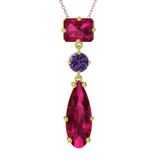 Guana Kolye - Rodolit garnet ve ametist 925 ayar altın kaplama gümüş kolye (40 cm rose altın rolo zincir) #c2gmsa