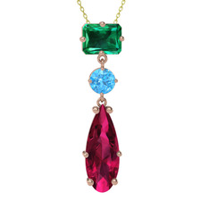 Guana Kolye - Yeşil kuvars, akuamarin ve rodolit garnet 18 ayar rose altın kolye (40 cm gümüş rolo zincir) #cotmo0