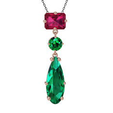 Rodolit garnet ve yeşil kuvars 925 ayar rose altın kaplama gümüş kolye (40 cm gümüş rolo zincir)