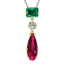 Guana Kolye - Yeşil kuvars, beyaz zirkon ve rodolit garnet 8 ayar altın kolye (40 cm gümüş rolo zincir) #cyjew5