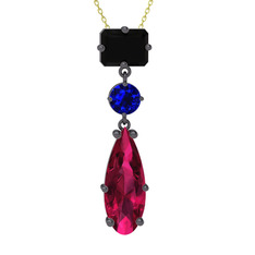 Guana Kolye - Siyah zirkon, lab safir ve rodolit garnet 925 ayar siyah rodyum kaplama gümüş kolye (40 cm gümüş rolo zincir) #dh6izq