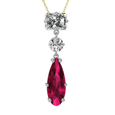 Beyaz zirkon ve rodolit garnet 8 ayar beyaz altın kolye (40 cm altın rolo zincir)