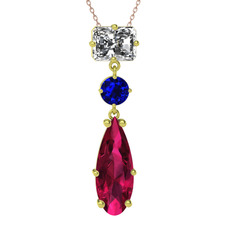 Beyaz zirkon, lab safir ve rodolit garnet 8 ayar altın kolye (40 cm gümüş rolo zincir)