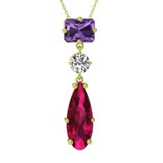 Guana Kolye - Ametist, beyaz zirkon ve rodolit garnet 18 ayar altın kolye (40 cm altın rolo zincir) #fqp6v0