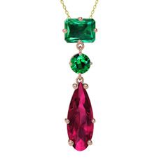 Yeşil kuvars ve rodolit garnet 18 ayar rose altın kolye (40 cm altın rolo zincir)