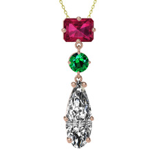 Rodolit garnet, yeşil kuvars ve beyaz zirkon 925 ayar rose altın kaplama gümüş kolye (40 cm altın rolo zincir)