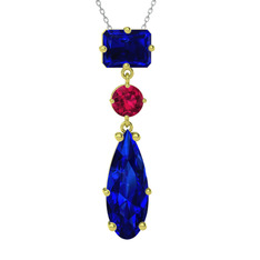 Lab safir ve rodolit garnet 14 ayar altın kolye (40 cm beyaz altın rolo zincir)