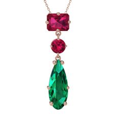 Rodolit garnet ve yeşil kuvars 18 ayar rose altın kolye (40 cm rose altın rolo zincir)