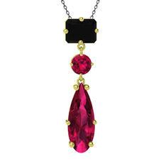 Guana Kolye - Siyah zirkon ve rodolit garnet 14 ayar altın kolye (40 cm gümüş rolo zincir) #hxvd4y