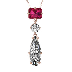 Guana Kolye - Rodolit garnet ve beyaz zirkon 14 ayar rose altın kolye (40 cm rose altın rolo zincir) #igcbbn