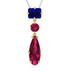 Lab safir ve rodolit garnet 8 ayar altın kolye (40 cm beyaz altın rolo zincir)