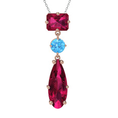 Guana Kolye - Rodolit garnet ve akuamarin 8 ayar rose altın kolye (40 cm beyaz altın rolo zincir) #j18l30