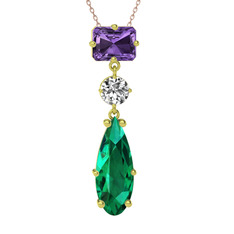 Guana Kolye - Ametist, beyaz zirkon ve yeşil kuvars 14 ayar altın kolye (40 cm rose altın rolo zincir) #jardz1