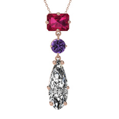 Rodolit garnet, ametist ve beyaz zirkon 925 ayar rose altın kaplama gümüş kolye (40 cm rose altın rolo zincir)