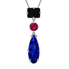 Guana Kolye - Siyah zirkon, rodolit garnet ve lab safir 8 ayar beyaz altın kolye (40 cm gümüş rolo zincir) #kyq2iy