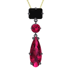 Guana Kolye - Siyah zirkon ve rodolit garnet 925 ayar siyah rodyum kaplama gümüş kolye (40 cm altın rolo zincir) #lagnjt