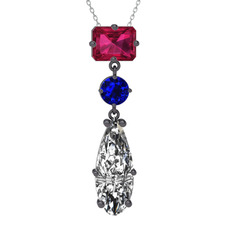 Guana Kolye - Rodolit garnet, lab safir ve beyaz zirkon 925 ayar siyah rodyum kaplama gümüş kolye (40 cm beyaz altın rolo zincir) #lxqfif