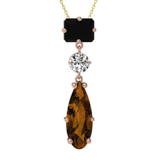 Guana Kolye - Siyah zirkon, beyaz zirkon ve dumanlı kuvars 14 ayar rose altın kolye (40 cm altın rolo zincir) #mru3dh