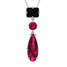 Guana Kolye - Siyah zirkon ve rodolit garnet 18 ayar beyaz altın kolye (40 cm rose altın rolo zincir) #n1k5u0