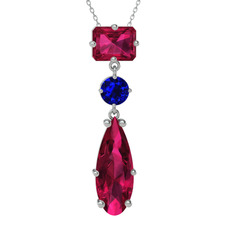 Guana Kolye - Rodolit garnet ve lab safir 18 ayar beyaz altın kolye (40 cm beyaz altın rolo zincir) #ne9ill