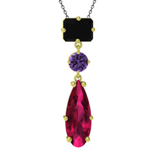 Guana Kolye - Siyah zirkon, ametist ve rodolit garnet 14 ayar altın kolye (40 cm gümüş rolo zincir) #nqp8yo