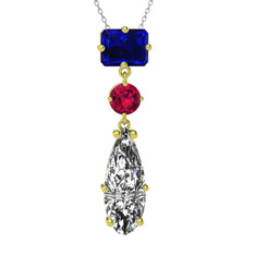 Guana Kolye - Lab safir, rodolit garnet ve beyaz zirkon 18 ayar altın kolye (40 cm beyaz altın rolo zincir) #oqei7z