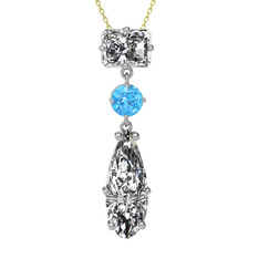 Guana Kolye - Beyaz zirkon ve akuamarin 14 ayar beyaz altın kolye (40 cm altın rolo zincir) #owjy3n