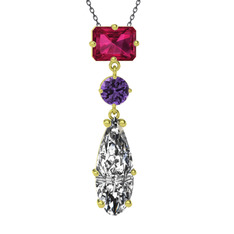 Guana Kolye - Rodolit garnet, ametist ve beyaz zirkon 18 ayar altın kolye (40 cm gümüş rolo zincir) #pgiznh