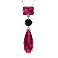 Rodolit garnet ve siyah zirkon 8 ayar beyaz altın kolye (40 cm gümüş rolo zincir)