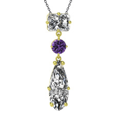 Guana Kolye - Beyaz zirkon ve ametist 925 ayar altın kaplama gümüş kolye (40 cm gümüş rolo zincir) #qctdmt