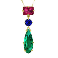 Rodolit garnet, lab safir ve yeşil kuvars 18 ayar altın kolye (40 cm altın rolo zincir)