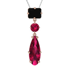 Siyah zirkon ve rodolit garnet 8 ayar rose altın kolye (40 cm beyaz altın rolo zincir)