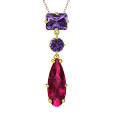 Guana Kolye - Ametist ve rodolit garnet 14 ayar altın kolye (40 cm rose altın rolo zincir) #st2ckm