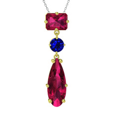 Guana Kolye - Rodolit garnet ve lab safir 8 ayar altın kolye (40 cm gümüş rolo zincir) #stvz85