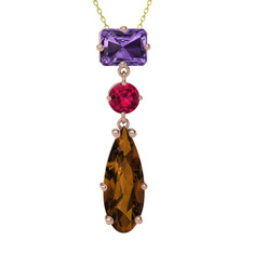 Ametist, rodolit garnet ve dumanlı kuvars 14 ayar rose altın kolye (40 cm altın rolo zincir)