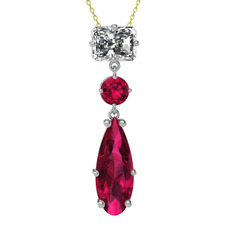 Beyaz zirkon ve rodolit garnet 925 ayar gümüş kolye (40 cm altın rolo zincir)