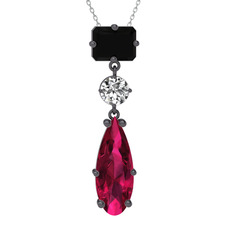 Guana Kolye - Siyah zirkon, beyaz zirkon ve rodolit garnet 925 ayar siyah rodyum kaplama gümüş kolye (40 cm beyaz altın rolo zincir) #t46kpw