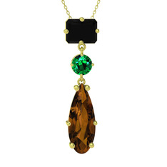 Guana Kolye - Siyah zirkon, yeşil kuvars ve dumanlı kuvars 14 ayar altın kolye (40 cm altın rolo zincir) #u5vhhn