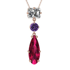 Guana Kolye - Beyaz zirkon, ametist ve rodolit garnet 18 ayar rose altın kolye (40 cm rose altın rolo zincir) #uglm2g